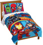 Jay Franco Marvel Super Hero Adventures Double Team 4 Piece Toddler Bed Set Super Soft Microfiber Bed Set-Bedding Features Captain America,Spiderman, Iron Man & Black Panther Official Marvel Product