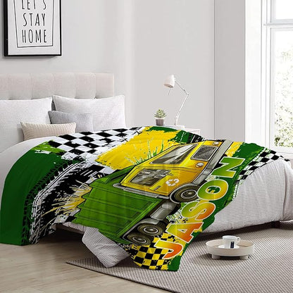Custom Garbage Truck Blanket, Personalized Truck Gifts for Kids, Car Themed Flannel Blankets with Name, Soft Cozy Lightweight Throws Gifts for Truck Lovers & Boys 60x50 Inch for Teen