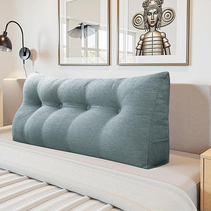 Headboard Wedge Pillow - Triangular Headboard Pillow Bed Rest Wedge Pillow for Sitting in Bed - Backrest Positioning Support Reading Pillow Daybed Pillows with Removable Cover