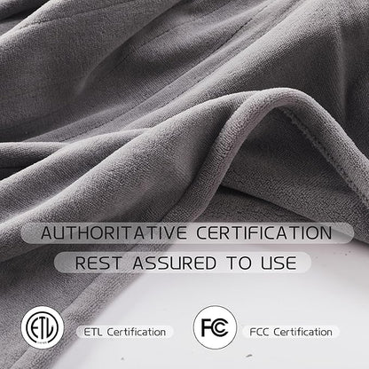 Electric Heated Blanket 84"x90" Queen Size, Soft Coral Fleece, Dual Controllers with 4 Heating Levels and 10 Hours Auto-Off, Machine Washable, Cozy Plush Fabric for Home, Light Grey