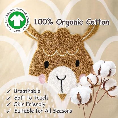 Simple&Opulence 100% Organic Cotton Duvet Cover for Kids Teens, 4 Pieces Soft Comforter Cover with Zipper Closure Boy Girl Warm Adorable Bedding Set - Alpaca, Full/Queen
