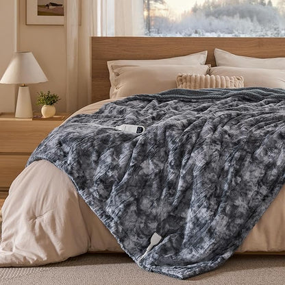 Bedsure Faux Fur Heated Blanket Full Size, Fast Heating Electric Blanket Full Size with 6 Heating Levels & 10 Time Settings, Cozy Gifts for Women Men (72x84 inches, Grey)