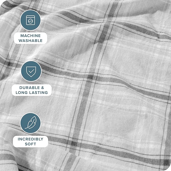 Bare Home Flannel Sheet Set Prints, 100% Cotton, Velvety Soft Heavyweight - Double Brushed Flannel for Extra Softness & Comfort - Deep Pocket - Bed Sheets (Split King, Tartan Plaid)