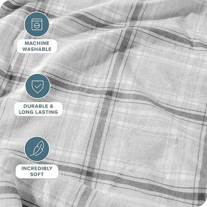Bare Home Flannel Sheet Set Prints, 100% Cotton, Velvety Soft Heavyweight - Double Brushed Flannel for Extra Softness & Comfort - Deep Pocket - Bed Sheets (Full, Tartan Plaid)