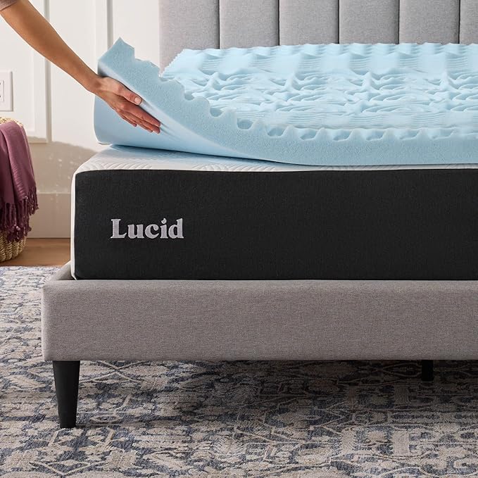 LUCID 3 Inch Gel Memory Foam Mattress Topper, King size – 5 Zones – Cooling Gel Infusion – CertiPur Certified Foam