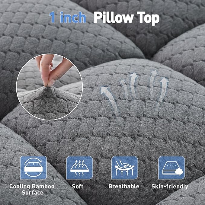 Dual Layer 3 Inch Memory Foam Mattress Topper Full Size, 2 Inch Cooling Gel Memory Foam Plus 1 Inch Pillow Top Mattress Pad Cover, with 8-21 Inch Deep Pocket, Grey