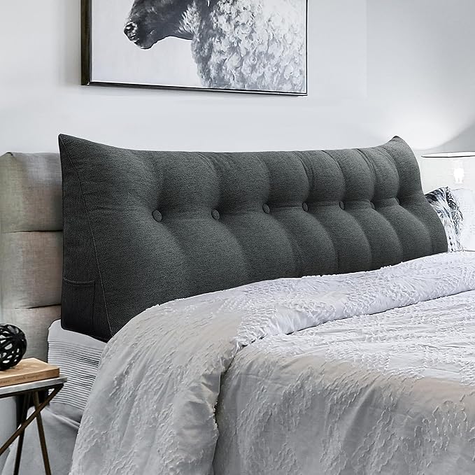 Headboard Pillow Wedge King Size Large Bolster Pillow for Bed Triangle Reading Pillow Back Support Pillow for Sitting Up in Bed XXL Couch Daybed Bed Rest Backrest Cushion Linen Anthracite