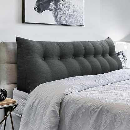 Headboard Pillow Wedge King Size Large Bolster Pillow for Bed Triangle Reading Pillow Back Support Pillow for Sitting Up in Bed XXL Couch Daybed Bed Rest Backrest Cushion Linen Anthracite