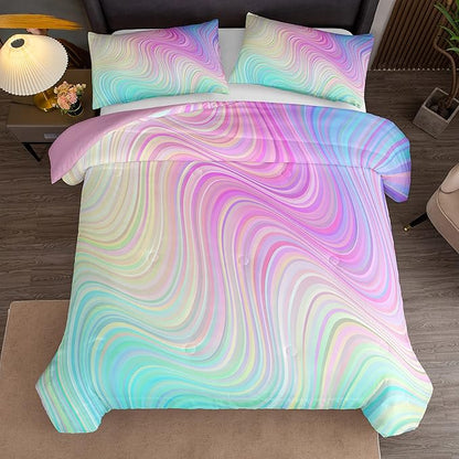 Bodhi Tie Dye Marbling Comforter Set - Colorful Marble Teen Girl Bedding - Watercolor Pastel Pink Blue Purple - 2 Piece Bright Girly Comforter (Twin)