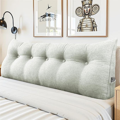 Headboard Wedge Pillow - Triangular Headboard Pillow Bed Rest Wedge Pillow for Sitting in Bed - Backrest Positioning Support Reading Pillow Daybed Pillows with Removable Cover
