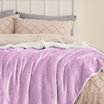 Bedsure GentleSoft Sherpa Fleece Blankets Queen Size for Bed - Thick and Warm Throw for Girls and Women, Soft Fuzzy Plush Queen Blanket for Winter, Lilac, 90x90 Inches
