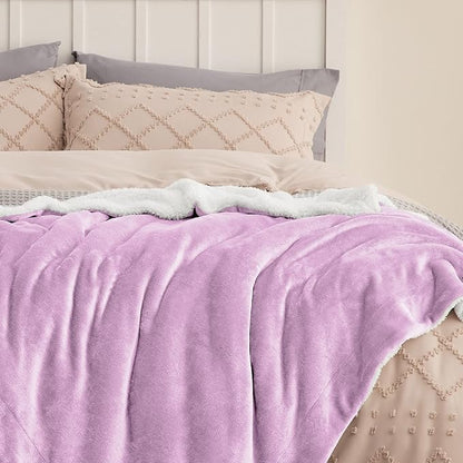 Bedsure GentleSoft Sherpa Fleece Throw Blanket Twin Size for Couch - Thick and Warm Throw for Girls and Women, Soft Fuzzy Plush Twin Blanket for Winter, Lilac, 60x80 Inches