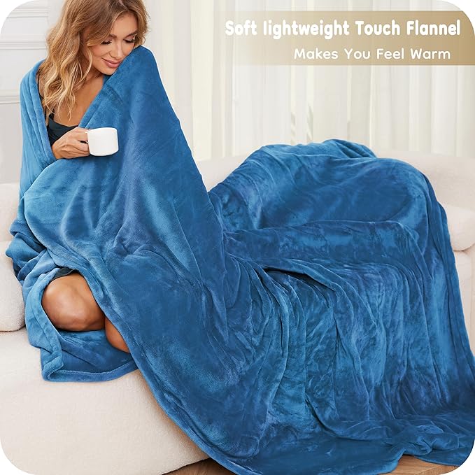 Electric Heated Blanket Full Size 72×84, Breathable & Luxurious Flannel,Soft Warm Gift with Over-Heat Protection,4 Heating Levels & 10 H Auto Shut Off, Machine Washable, Lake Blue
