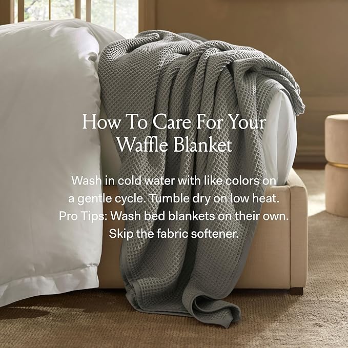 BOLL & BRANCH Waffle Bed Blanket - Full/Queen, Juniper - Luxury 100% Organic Cotton - Soft, Lightweight and Breathable - Textured Waffle Weave