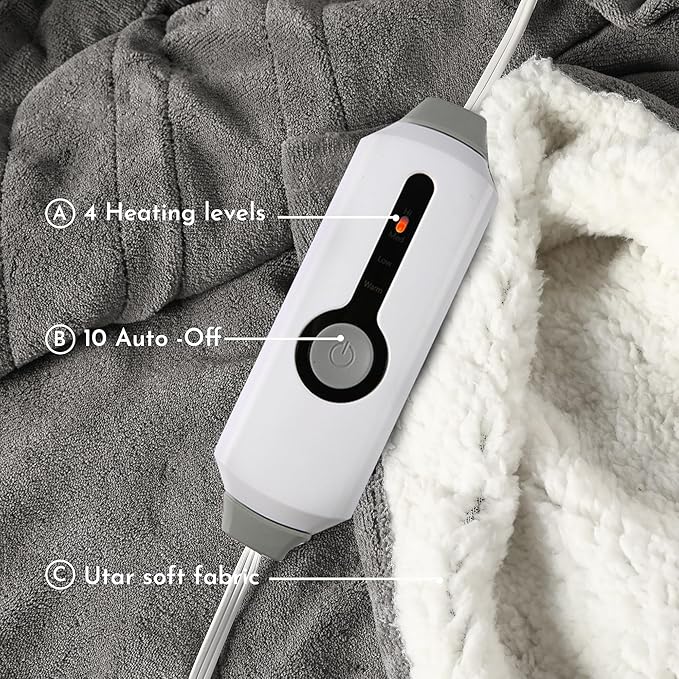 Electric Heated Blanket 90"x100" King Size Microplush Cover Blanket, 4 Heat Settings & 10 Hours Auto Off, Cozy & Warm for All Night, Machine Washable, Light Grey