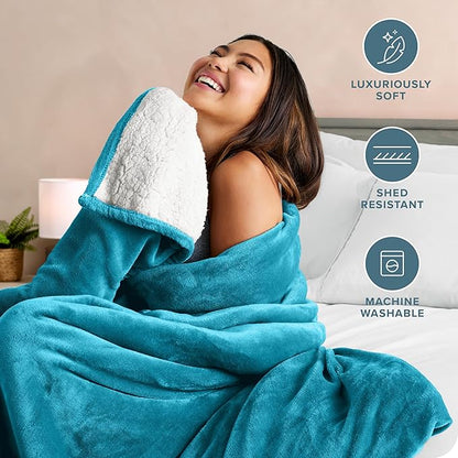 Bare Home Sherpa Fleece Blanket - Twin/Twin Extra Long - Blanket for Bed, Sofa, and Couch - Warm & Lightweight - Fluffy & Soft - Reversible (Twin/Twin XL, Caribbean Sea)