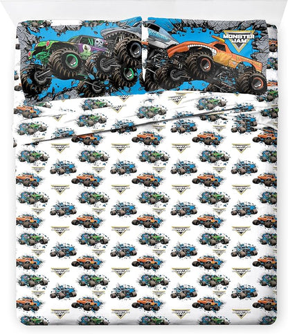 Jay Franco Kids Comforter Set Includes Sheets and Pillow Covers - Soft and Cozy Bed Set for Stylish Room Decor, Gray - Monster Jam 01, 7 Piece Queen Size Bedding