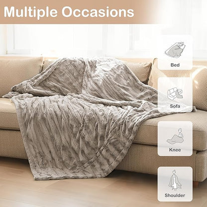 Electric Heated Blanket Throw Size 50" x 60", Super Cozy Warmth Soft with 4 Heating Levels & 10 Hours Auto Off, Plush Faux Fur, Machine Washable, Home Office Use,Light Brown