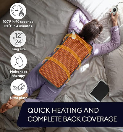 GENIANI XL Electric Heating Pad for Back Pain & Cramps Relief, Electric Throw, Auto Shut Off, Machine Washable, Moist Heat Pad for Neck & Shoulder - Christmas Gift for Women, Extra Large 24x12
