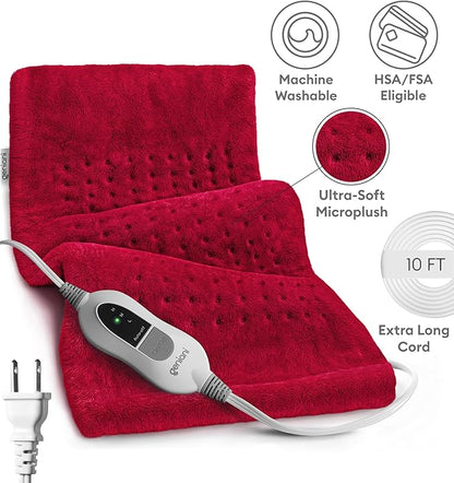 GENIANI XL Electric Heating Pad for Back Pain & Cramps Relief, Electric Throw, Birthday Christmas Gifts for Women, Auto Shut Off, Machine Washable, Heat Pad for Neck & Shoulder, Viva Magenta 12'‘×24’’