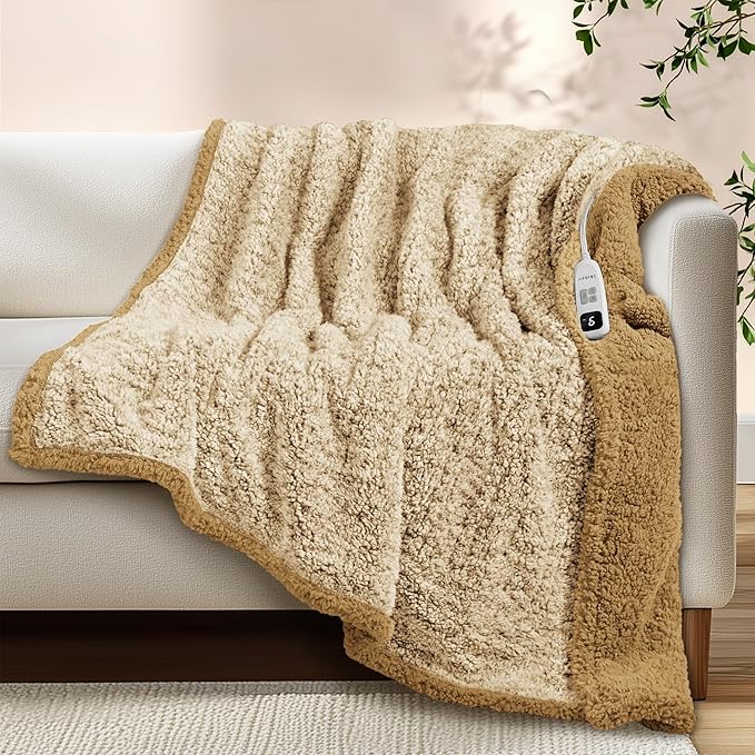 Heated Blanket Electric Blanket Throw - Fast Heating Blanket Throw Double Sided Sherpa Ultra Soft Cozy with 10 Heating Levels & 2-10 Hours Auto Off, Mashine Washable, 50 x 60 Inches, Grey