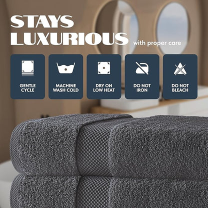 Luxury White Bath Towels Large - 100% Soft Cotton 700 GSM | Absorbent Hotel Bathroom Towel | 27 inch X 54 inch | Set of 4 | Gray