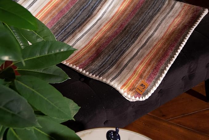 Alpaca Wool Blanket - Queen Size Bed Blanket - Alpaca Throw - Best Gift & Warm Throw, Lightweight, Couch or Camp- Outdoor - 87 x 64 inches (White & Brown)