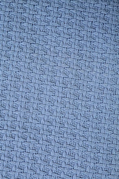 HILLFAIR 100% Combed Cotton Blanket– King Bed Blanket– Soft Cozy Warm Multipurpose Throws for Luxury Home Decor– 90 x 108 inch King Size Cotton Blankets for Beds- Bed Blankets for All Season- Blue