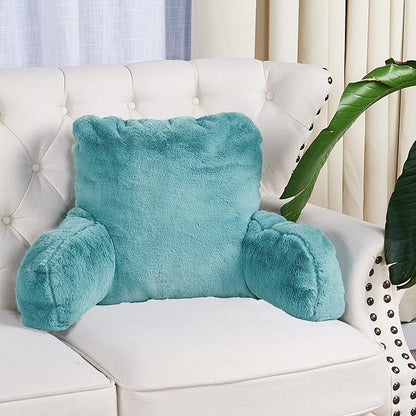 Home Soft Things Fox Faux Fur Bedrest Reading Pillow with Handle and Side Pocket, Backrest Armrest Pillow Back Support for Sitting up in Bed, Aqua, 20" x 18" x 17"