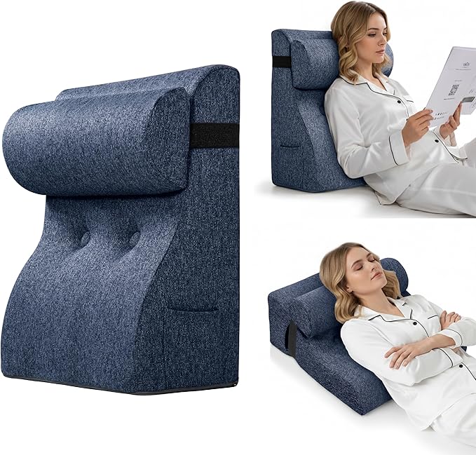Daneey Reading Pillows for Sitting in Bed Adult Back Pillow Sitting Up, Back Support Pillow for Bed, Foam Wedge Pillow for Neck, Lumbar, Back, Blue, 20 * 9 * 22IN