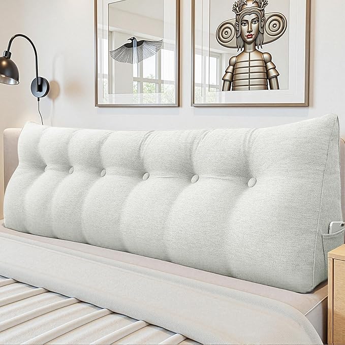 Headboard Wedge Pillow - Triangular Headboard Pillow Bed Rest Wedge Pillow for Sitting in Bed - Backrest Positioning Support Reading Pillow Daybed Pillows with Removable Cover