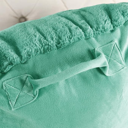 Home Soft Things Fox Faux Fur Bedrest Reading Pillow with Handle and Side Pocket, Backrest Armrest Pillow Chair Back Support for Sitting up in Bed, Blue Turquoise, 20" x 18" x 17"