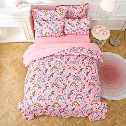 Glow in The Dark Kids Comforter Set， 3 Pieces Pink Unicorn Bedding Set Twin Size for Boys Girls Teen, 1 Comforter, 1 Pillowcase, 1 Pillow Sham