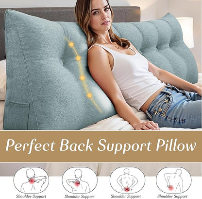 Headboard Wedge Pillow - Triangular Headboard Pillow Bed Rest Wedge Pillow for Sitting in Bed - Backrest Positioning Support Reading Pillow Daybed Pillows with Removable Cover