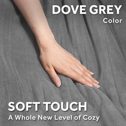 Sunbeam Electric Royal Luxe Microplush Heated Blanket, 12 Heat Settings, 12-Hour Auto Shut-Off, Fast Heating, Warm & Cozy, Machine Washable, Dove Gray Color, Twin (84" x 62")