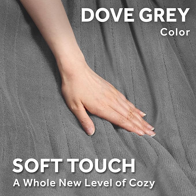 Sunbeam Electric Royal Luxe Microplush Heated Blanket, 12 Heat Settings, 12-Hour Auto Shut-Off, Fast Heating, Warm & Cozy, Machine Washable, Dove Gray Color, Queen (90" x 84")