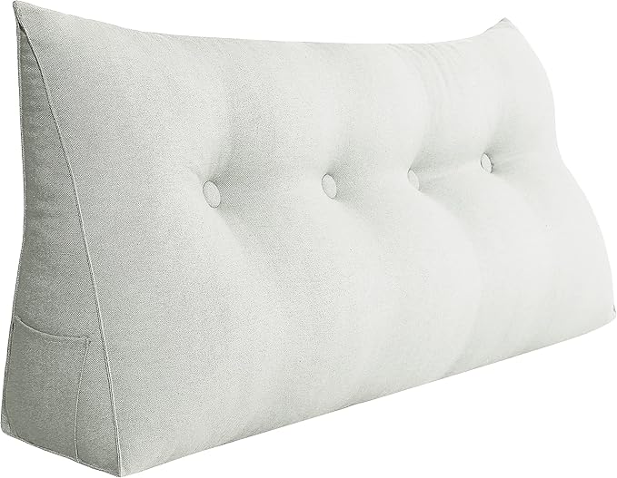 Wedge Pillow Headboard Reading Pillow for Sitting Up in Bed Adult Backrest Large Triangle Bolster Pillow for Couch Daybed Cushion Lumbar Body Support Leg Positioning（Ivory Beige, Full