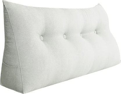 Wedge Pillow Headboard Reading Pillow for Sitting Up in Bed Adult Backrest Large Triangle Bolster Pillow for Couch Daybed Cushion Lumbar Body Support Leg Positioning（Ivory Beige, Full