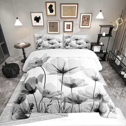 Erosebridal Vintage Grey Floral Toddler Bedding Set,Black and Gray Flower Comforter Set for Kids Girls,Country Flowers Bed Set Rustic Wildflower Room Decor with 1 Pillowcase,Breathable