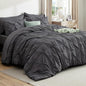 Bedsure Full Comforter Set Dark Grey - Bed in a Bag Full Size Bedding Set 7 Pieces, GentleSoft™ Pintuck Bed Set Gift for Family, Pinch Pleat All Season Comforter with Sheets, Pillowcases & Shams