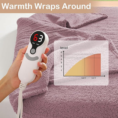 Electric Heated Blanket Full Size 72"×84" with 6 Heating Levels & 1-10Hs Auto Off, Heating Blanket Double Sided Plush Sherpa, Fast Heating, Machine Washable for Christmas Gift - Light Purple