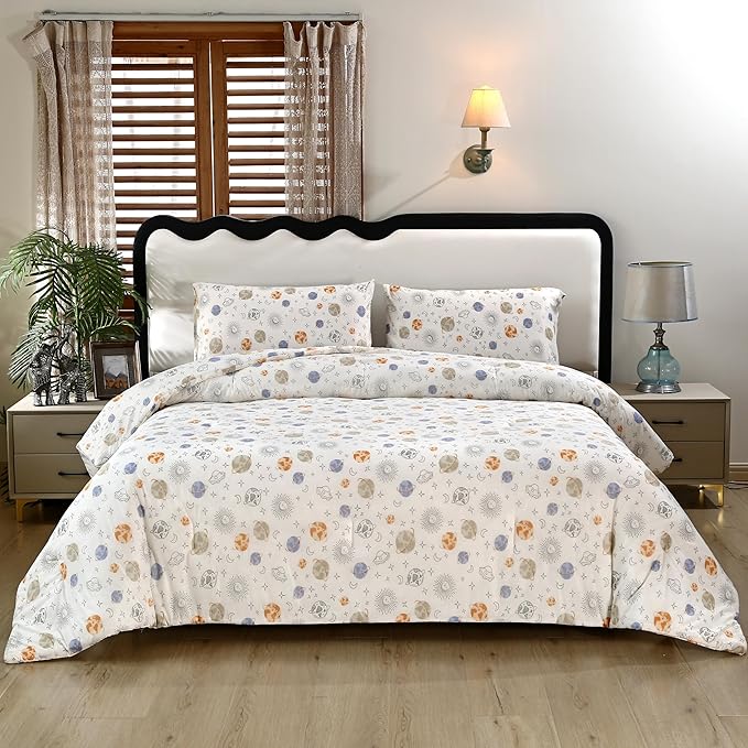 SDIII Planet Space Comforter Set Full 3 Pieces, Silky Breathable Microfiber and Spandex, Outer Space Bedding Full Size for Boys Girls Kids Teens