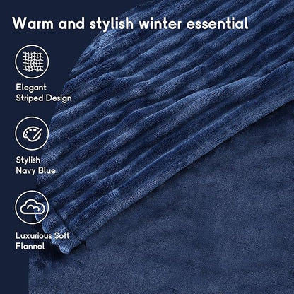 Heated Electric Blanket Queen Size 84''x90'', Dual Controller Soft Flannel with 10 Heat Settings 1-12 Hour Auto Off Large Blanket for Bed - Navy