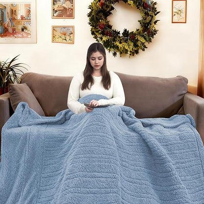 Electric Heated Blanket Full Size 72"×84" with 6 Heating Levels & 1-10Hs Auto Off, Heating Blanket Double Sided Plush Sherpa, Fast Heating, Machine Washable for Christmas Gift - Light Blue