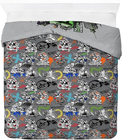Jay Franco Duvet Cover Set – 3 Piece Comforter Cover and Sham Set, Super Soft Cozy Kids Bedding (Insert Not Included) Grey - Teenage Mutant Ninja Turtles, Full
