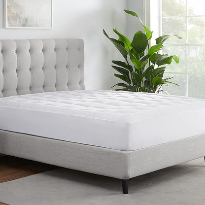 Serta ComfortSure Full Mattress Cover, Fitted Pillow Top Mattress Pad, Super Soft and Breathable Quilted Cotton Protector with 18" Elastic Deep Pockets for Secure Fit, White