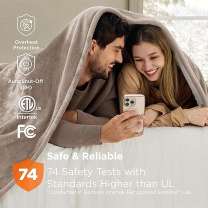Bedsure Electric Blanket Queen Size - Dual Control Heated Blanket Queen, Fast Heating with 10 Time Settings & 10 Heat Settings, Warm Gift for Grandma (84x90 inches, Taupe)