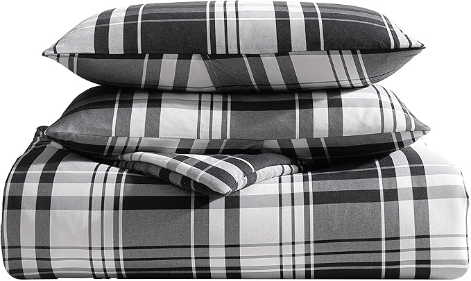 Eddie Bauer - King Comforter Set, Super Soft Reversible Bedding with Matching Shams, Plaid Home Decor, Oeko-Tex Certified (Saddle Mountain Plaid Black, King)
