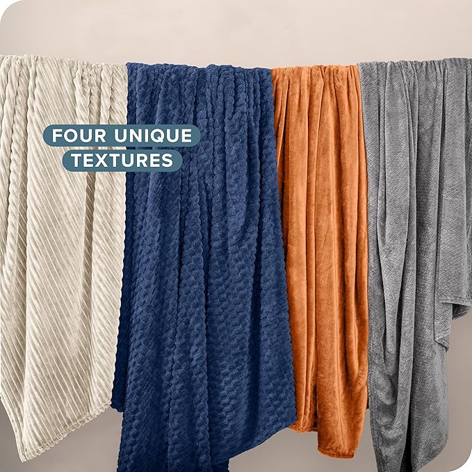 Bare Home Textured Fleece Blanket - King Size - Ultra-Soft Lightweight for Bed, Sofa, and Couch - Luxury Microplush - Cozy Warm Blanket (King, Ribbed Dark Blue)
