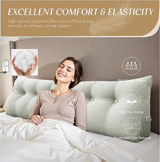 Headboard Wedge Pillow - Triangular Headboard Pillow Bed Rest Wedge Pillow for Sitting in Bed - Backrest Positioning Support Reading Pillow Daybed Pillows with Removable Cover